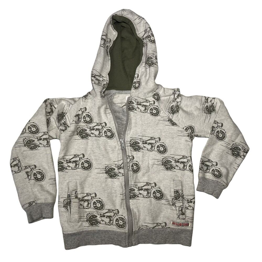 Hudson Boys Sz 6 Motorcycle Full Zip Hoodie Sweater Gray & Olive Green